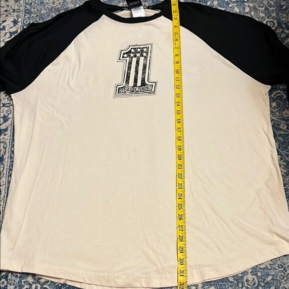 Harley-Davidson Black Cream Number 1 One Pullover Raglan Casual Shirt - Picture 11 of 11